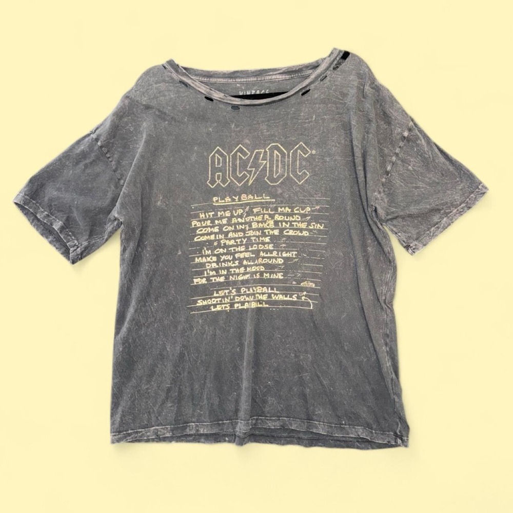 Vintage Canvas AC/DC "Play Ball" Distressed Graphic Tee | Acid Wash | Size M